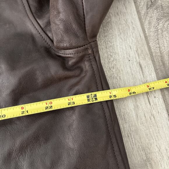 Vintage GAP Jacket Genuine Leather Coat Sz L Brown Lined Heavyweight Button Up - Picture 5 of 11